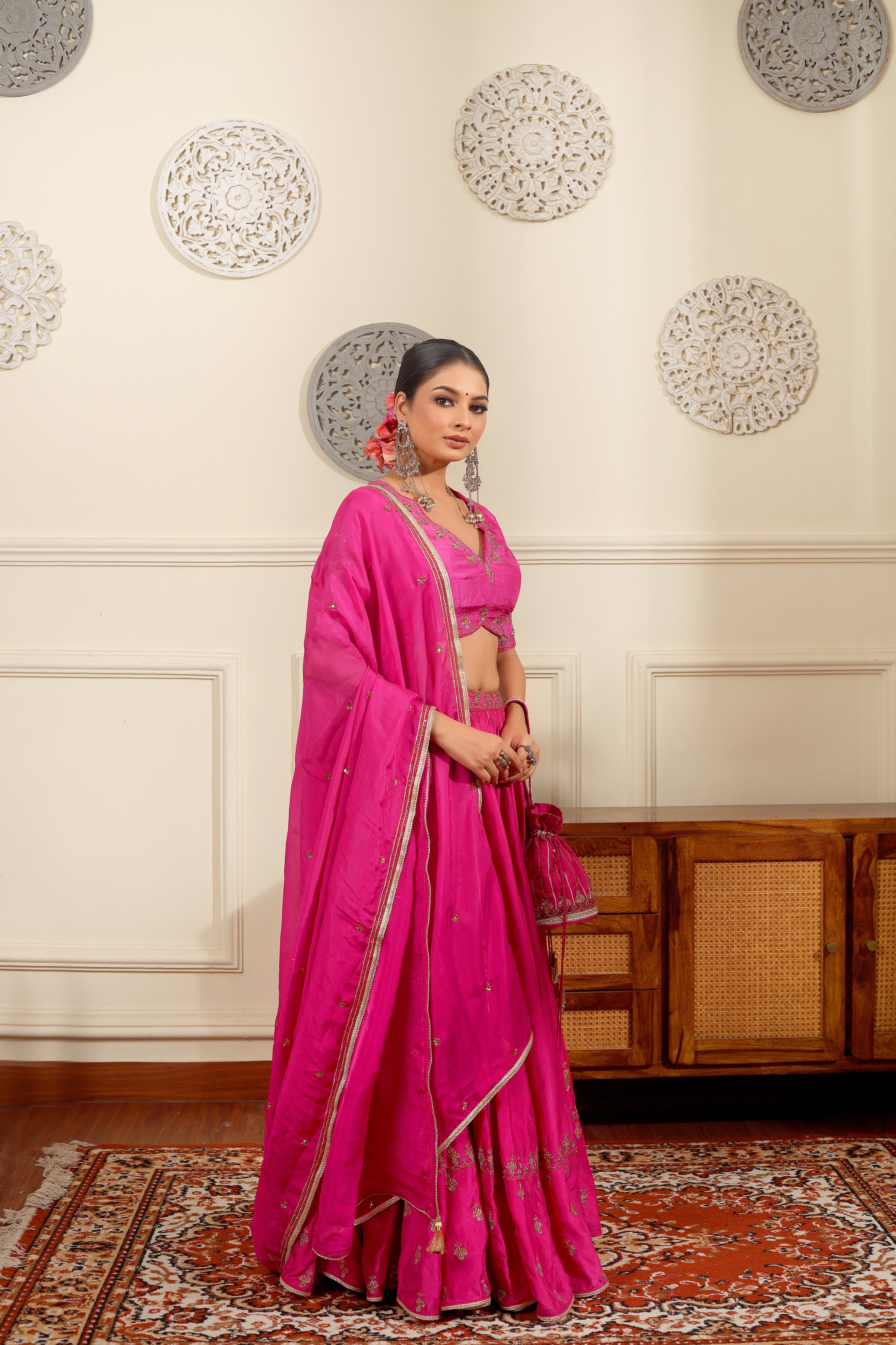 LAL-e-GUL - Pink upada silk lehenga set with dupatta.