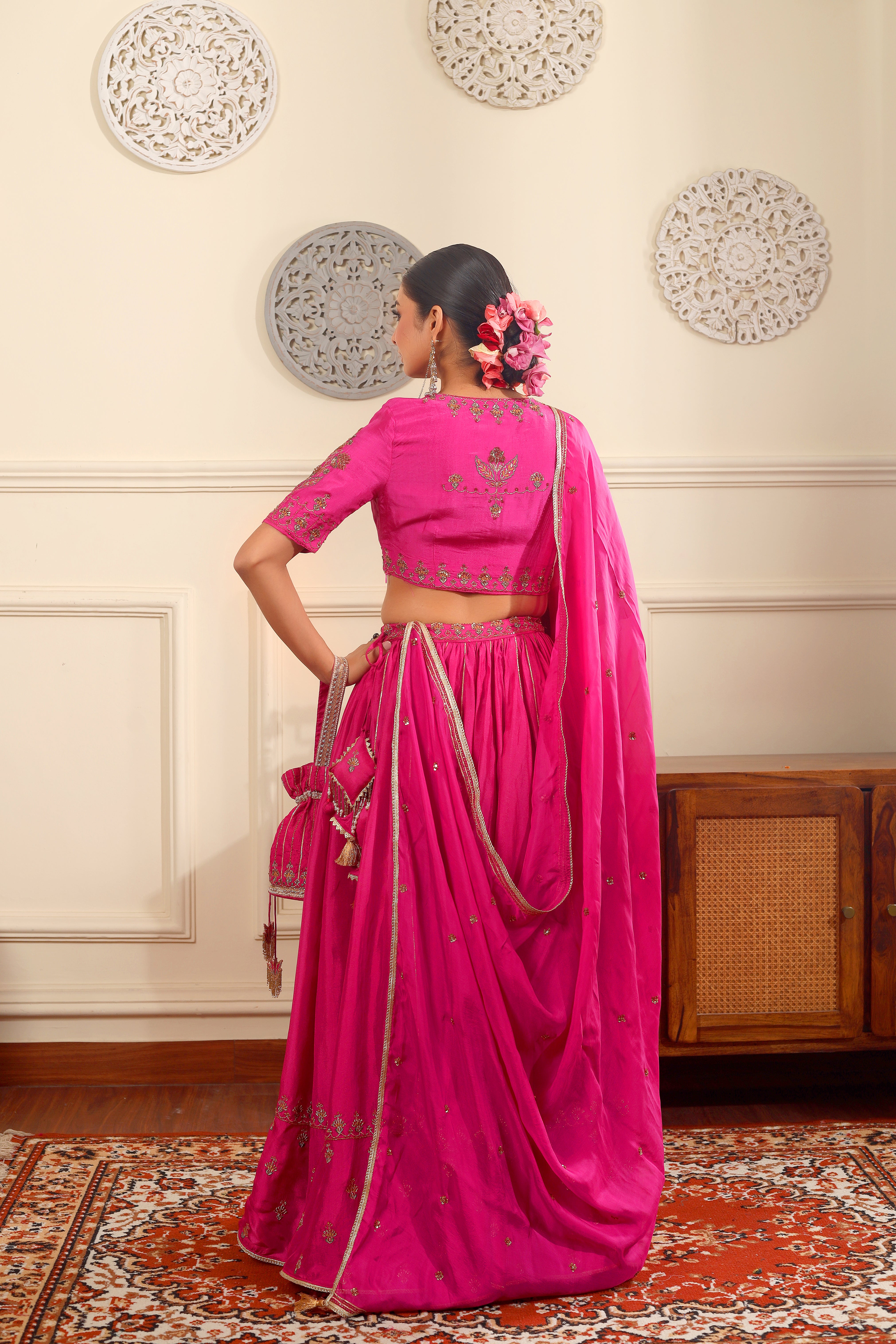 LAL-e-GUL - Pink upada silk lehenga set with dupatta.
