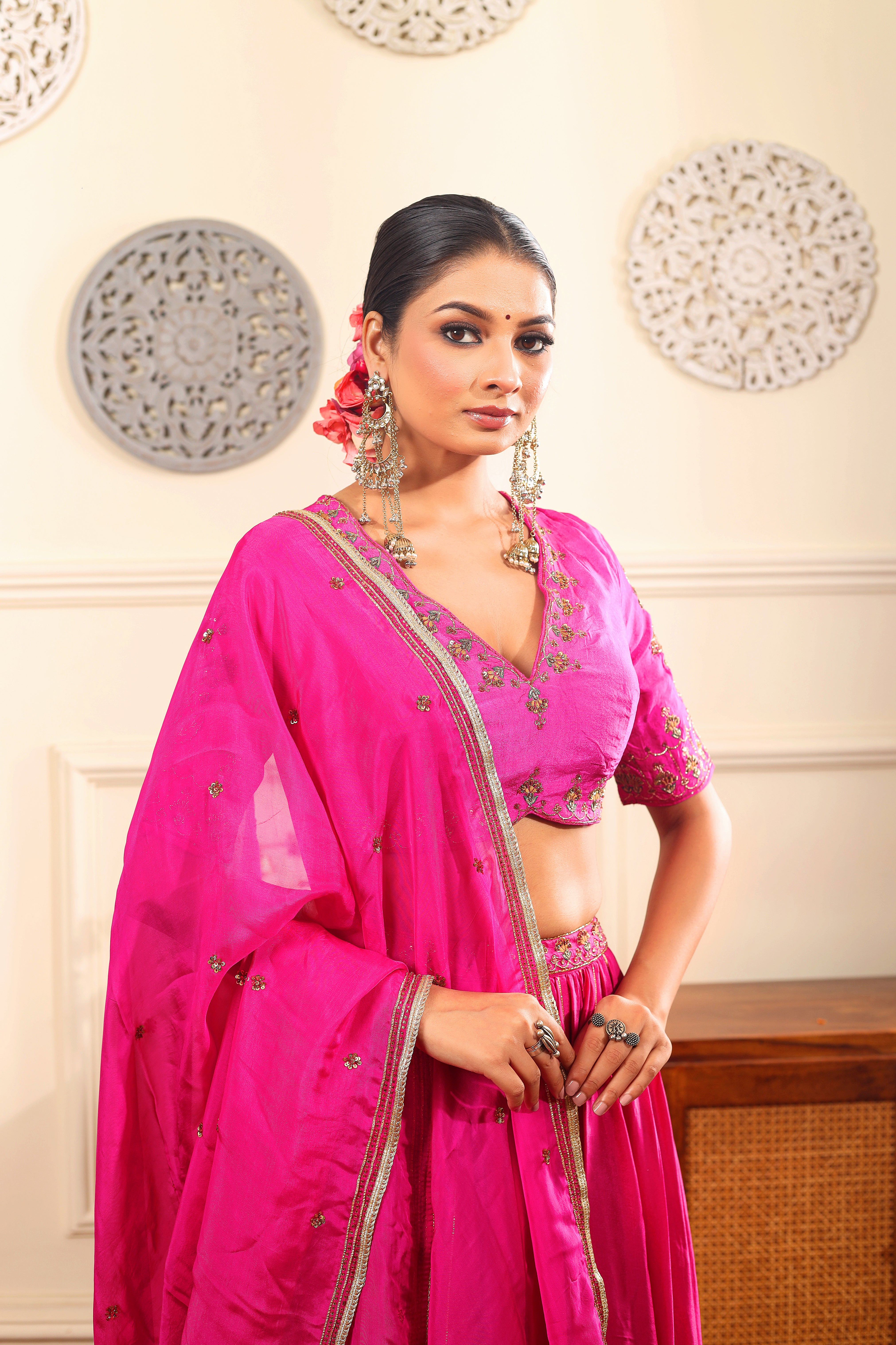LAL-e-GUL - Pink upada silk lehenga set with dupatta.