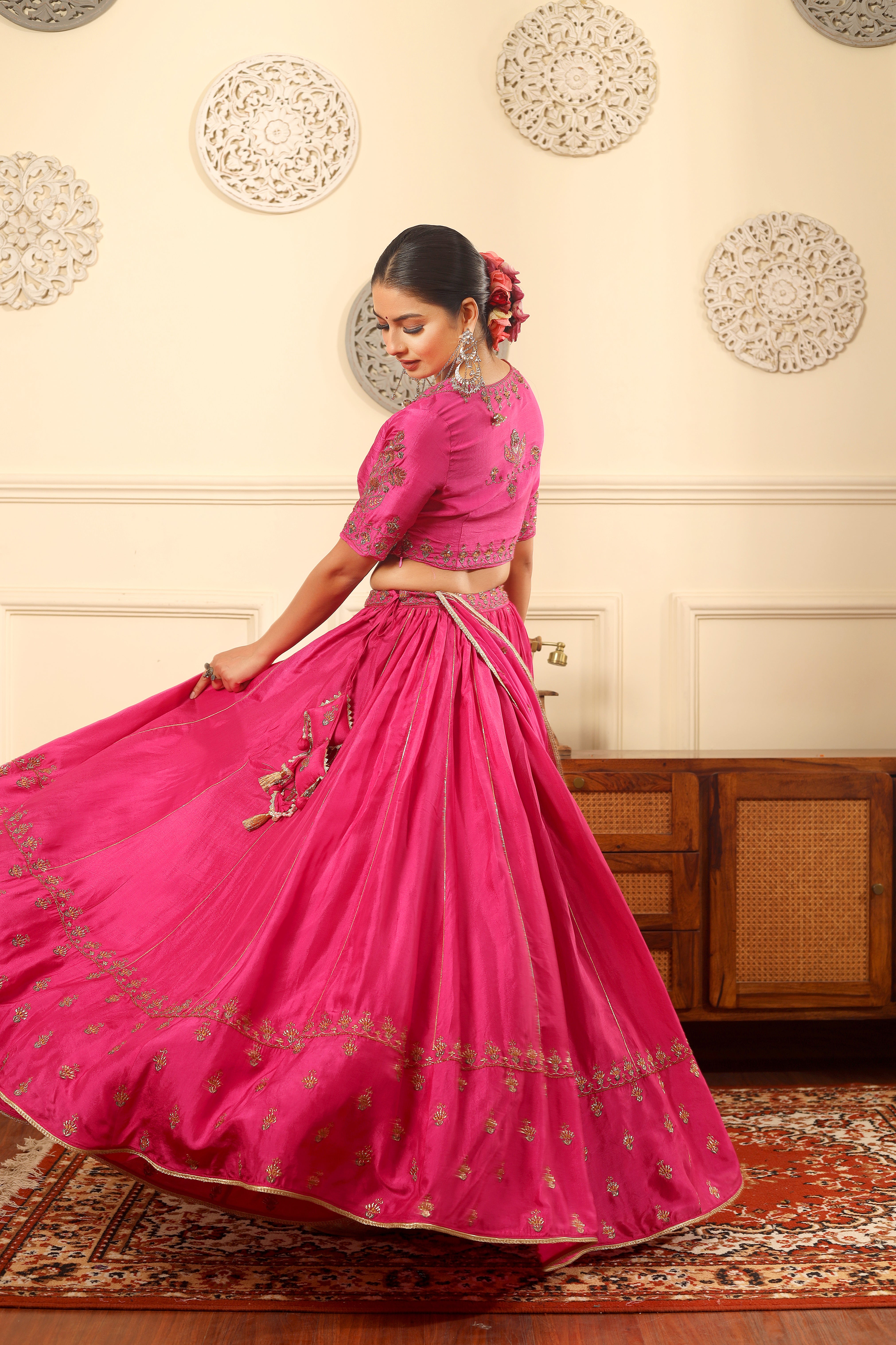 LAL-e-GUL - Pink upada silk lehenga set with dupatta.
