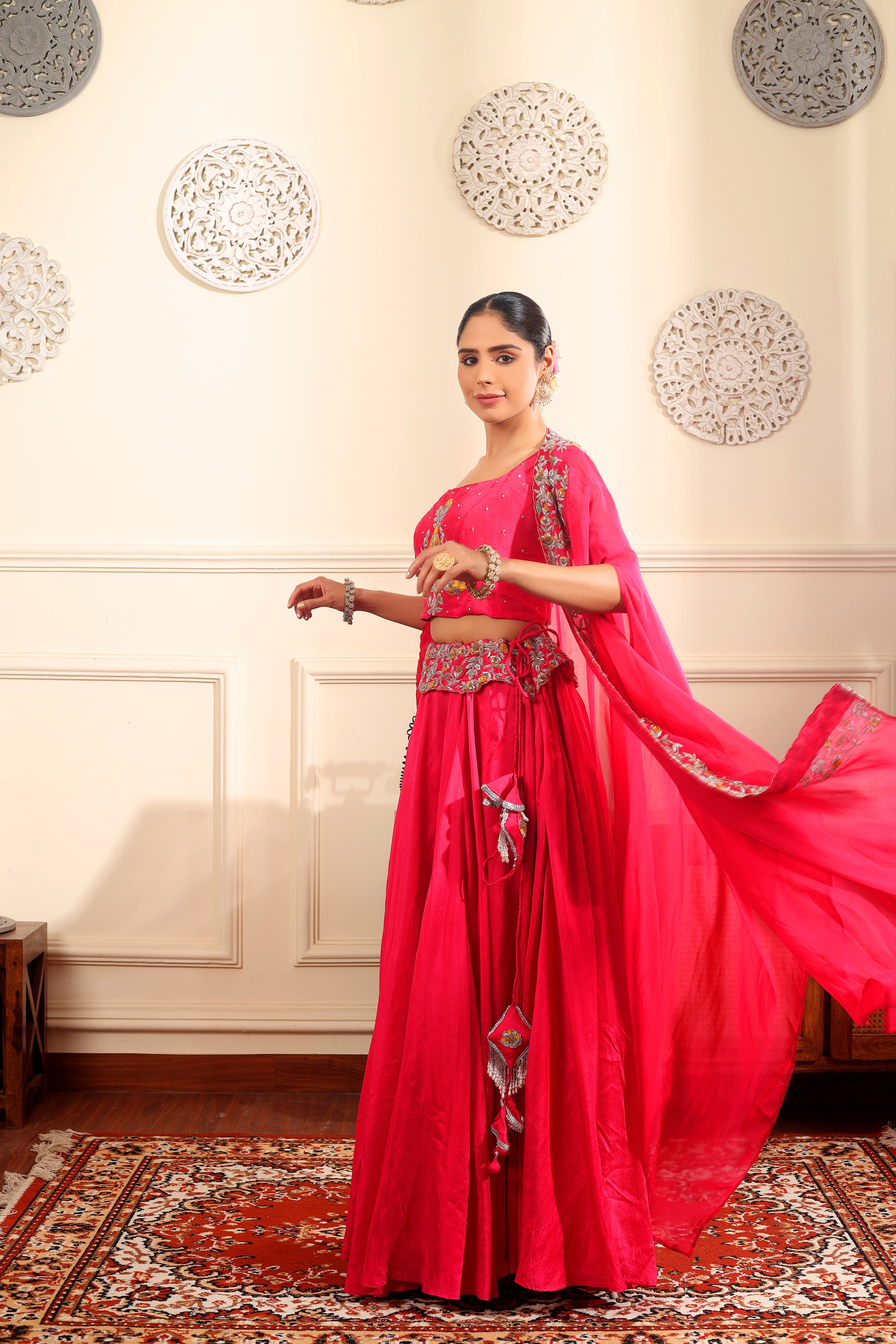 GULDOZI SET - Upada silk skirt and embroidered cape with blouse.