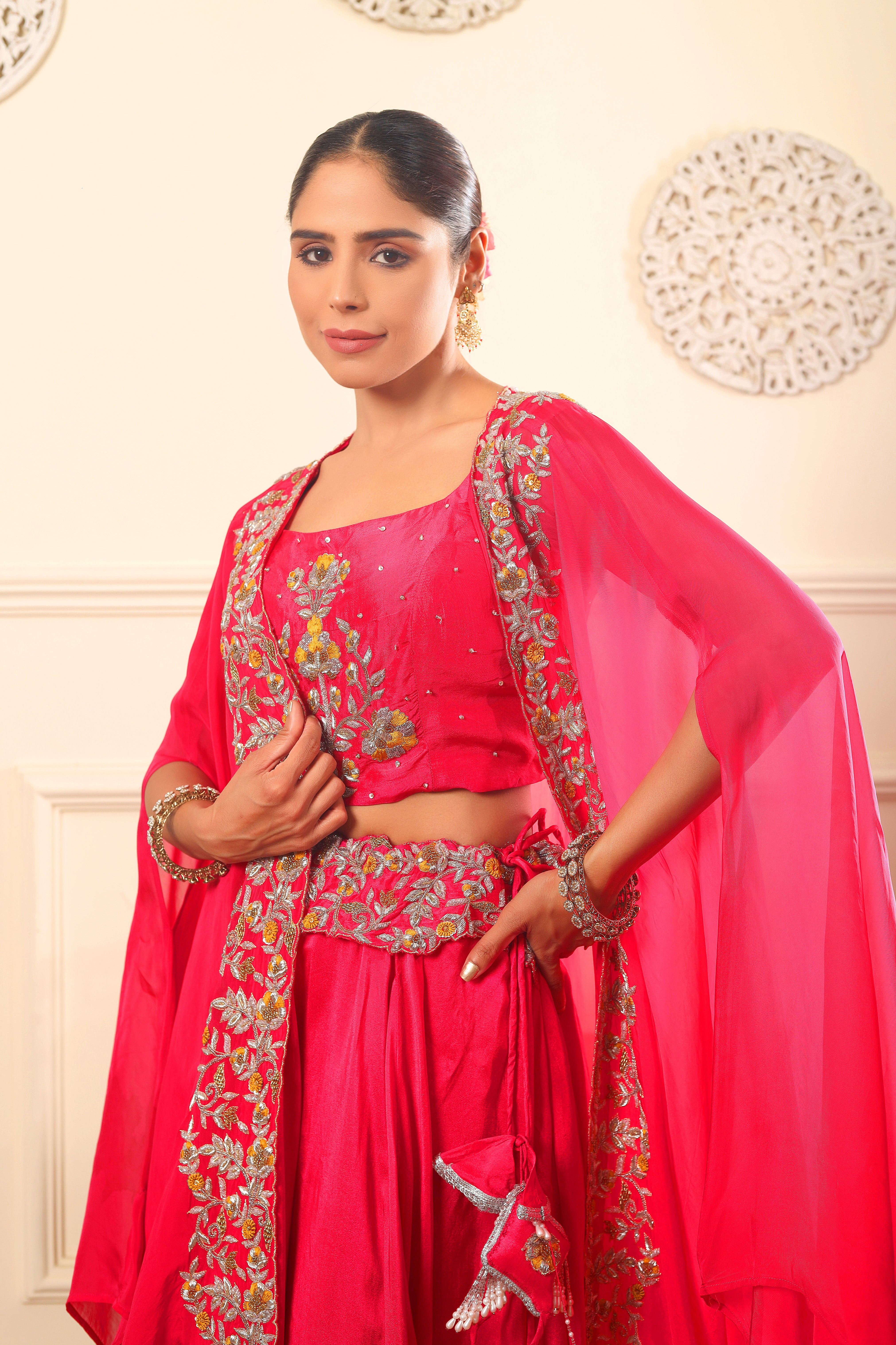 GULDOZI SET - Upada silk skirt and embroidered cape with blouse.