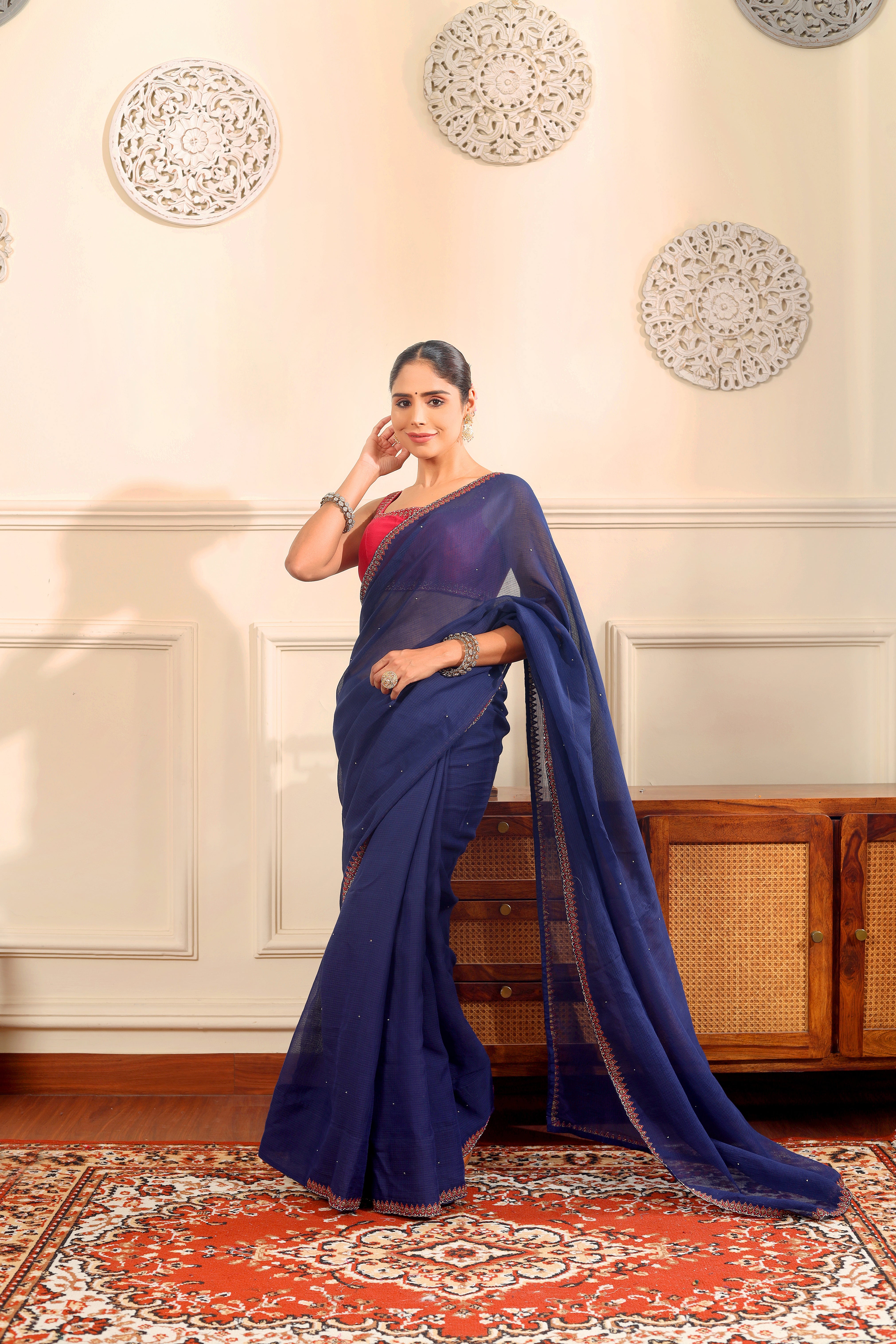RAHMA - Hand embroidered kota silk saree with blouse.