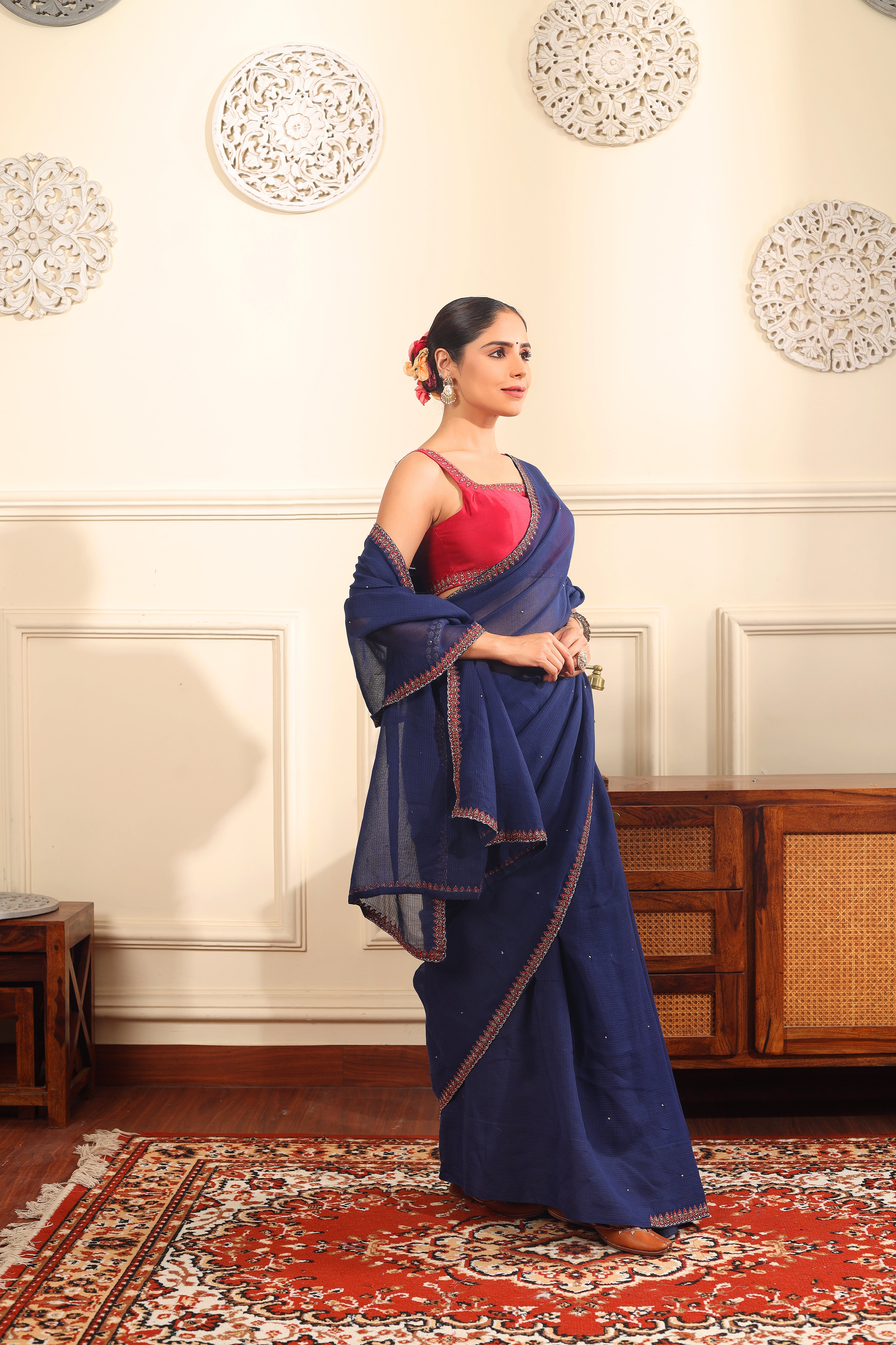 RAHMA - Hand embroidered kota silk saree with blouse.