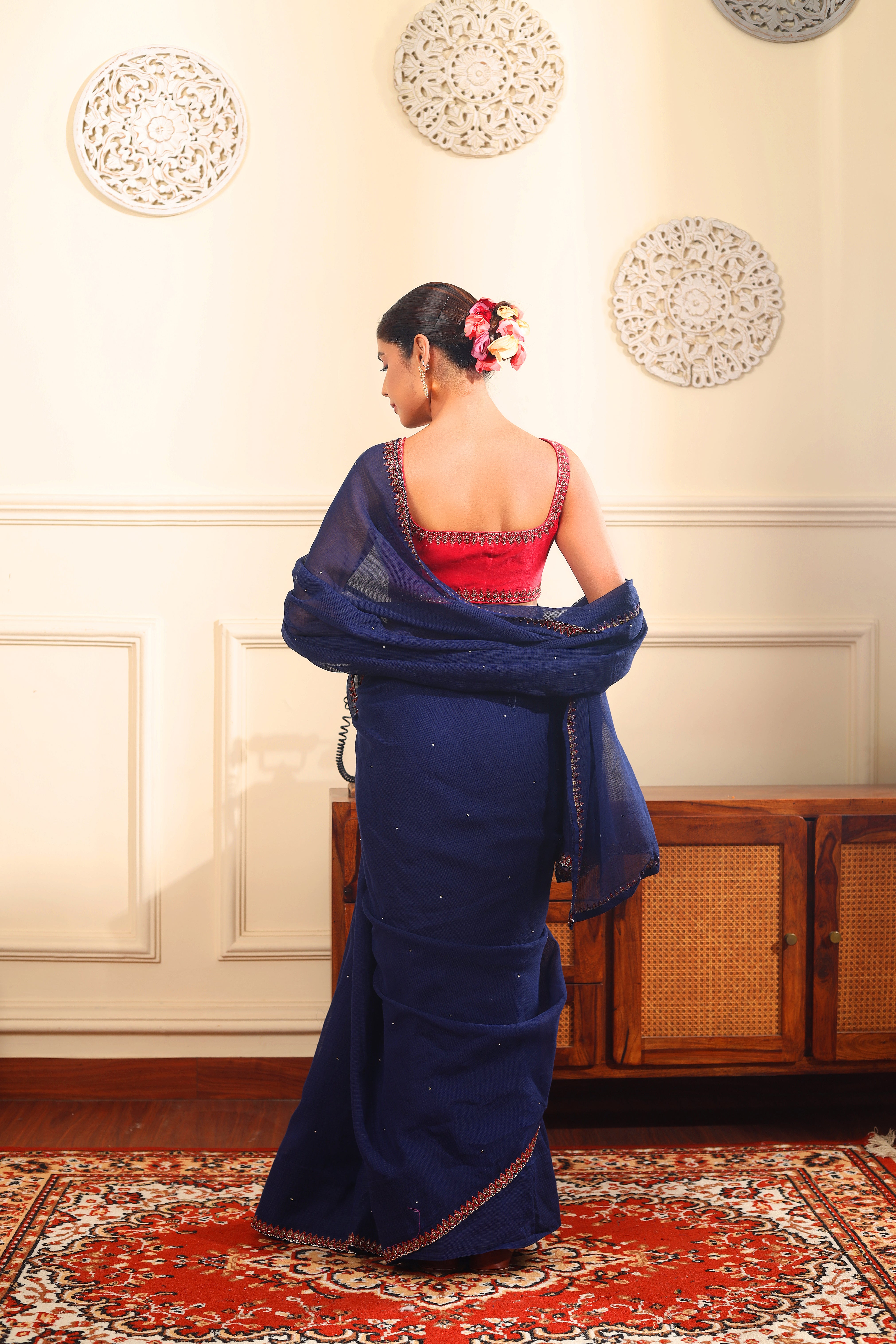 RAHMA - Hand embroidered kota silk saree with blouse.
