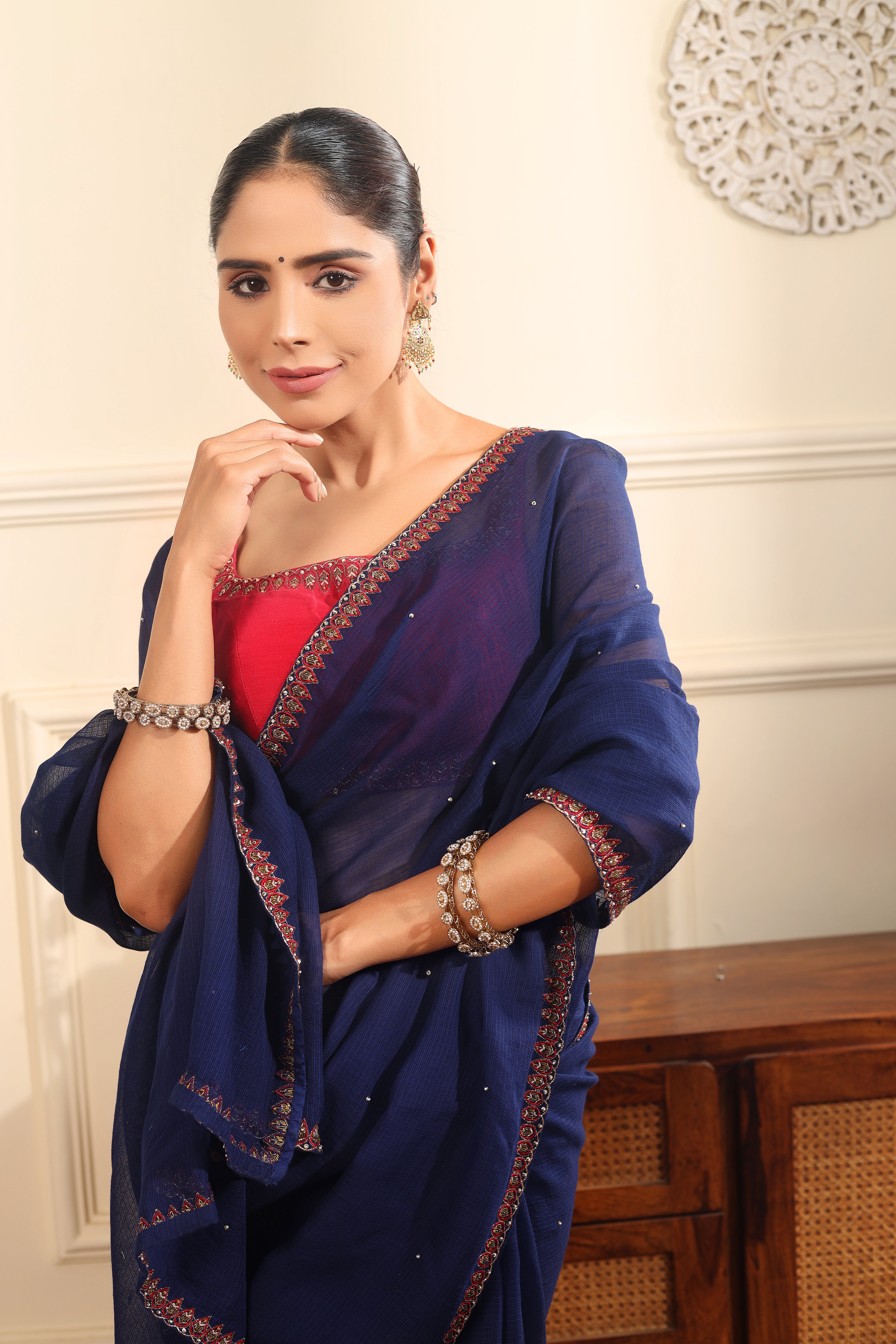 RAHMA - Hand embroidered kota silk saree with blouse.