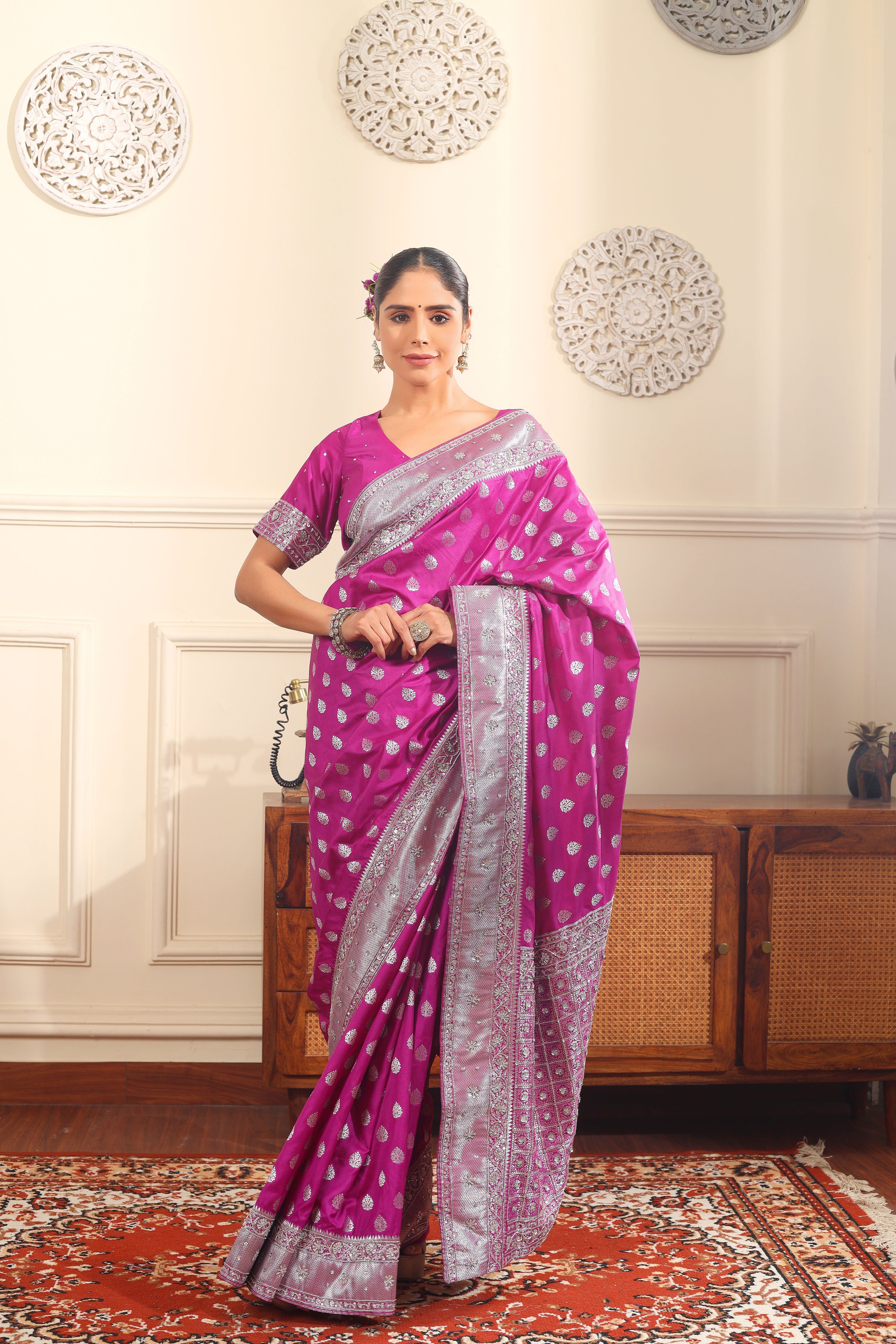 RESHAM - Pure banarsi hand embroidered saree with blouse.