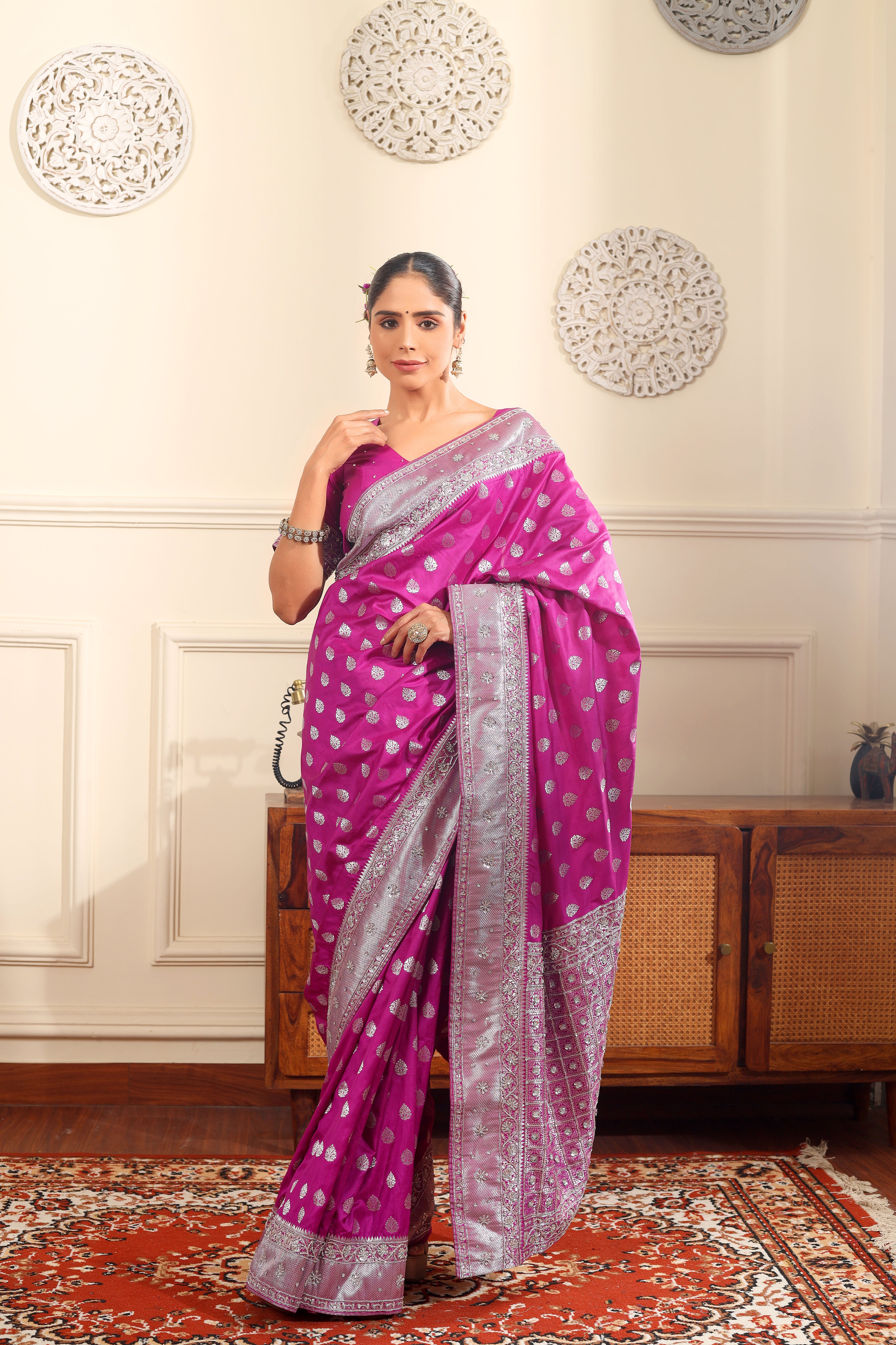 RESHAM - Pure banarsi hand embroidered saree with blouse.