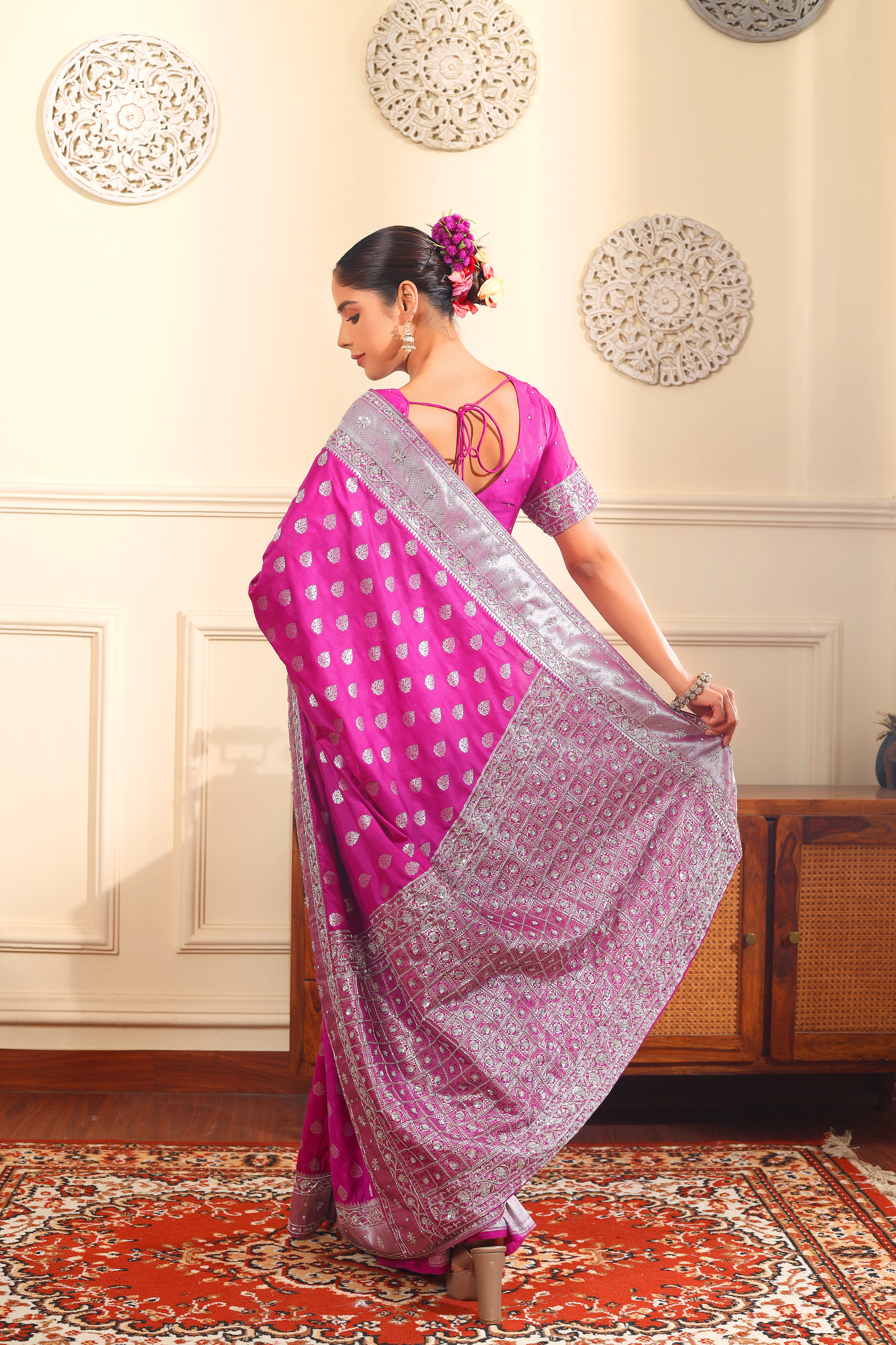 RESHAM - Pure banarsi hand embroidered saree with blouse.