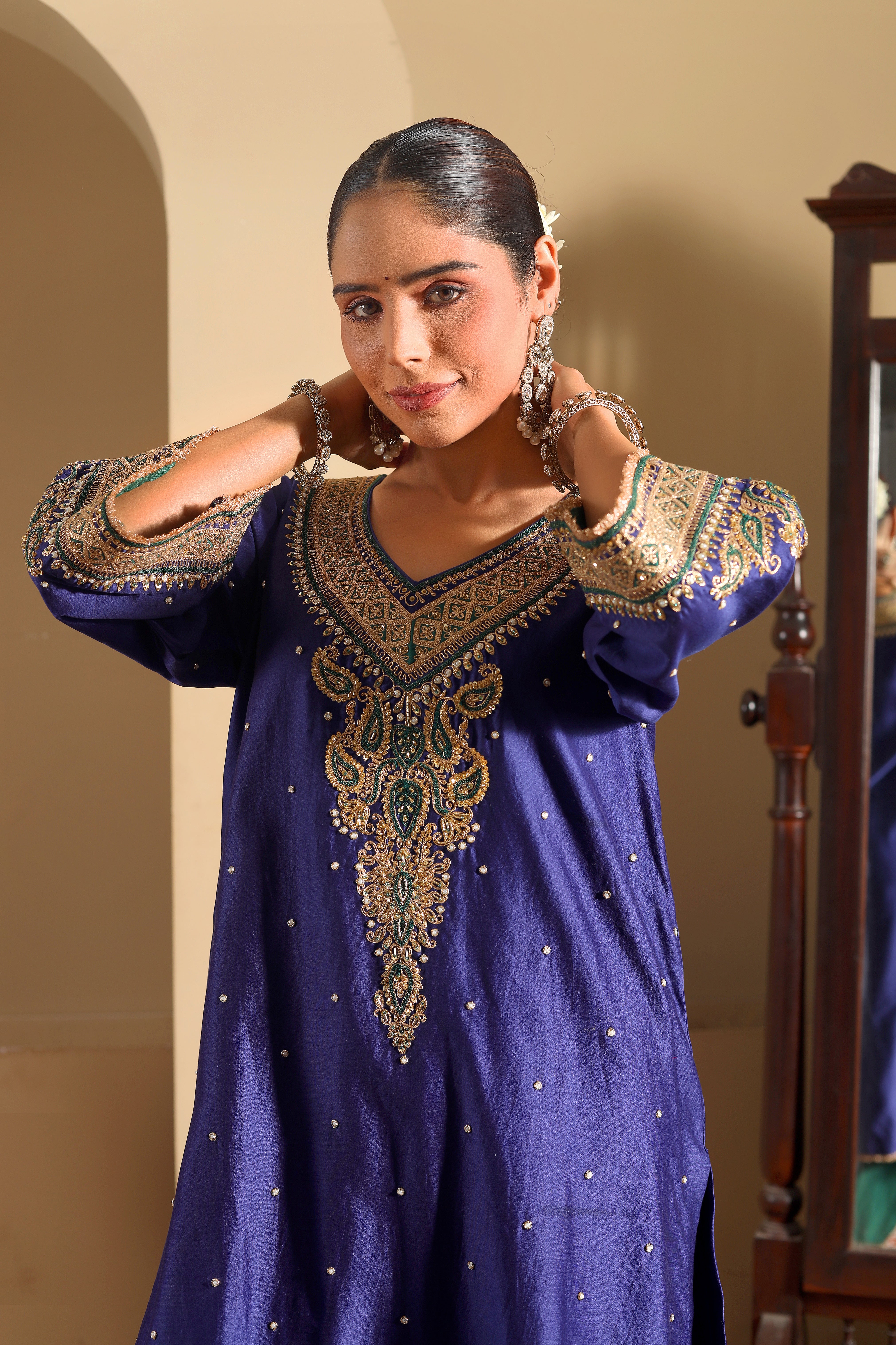 Meher - Blue Hand embroidered Kurta  Set With Dupatta.
