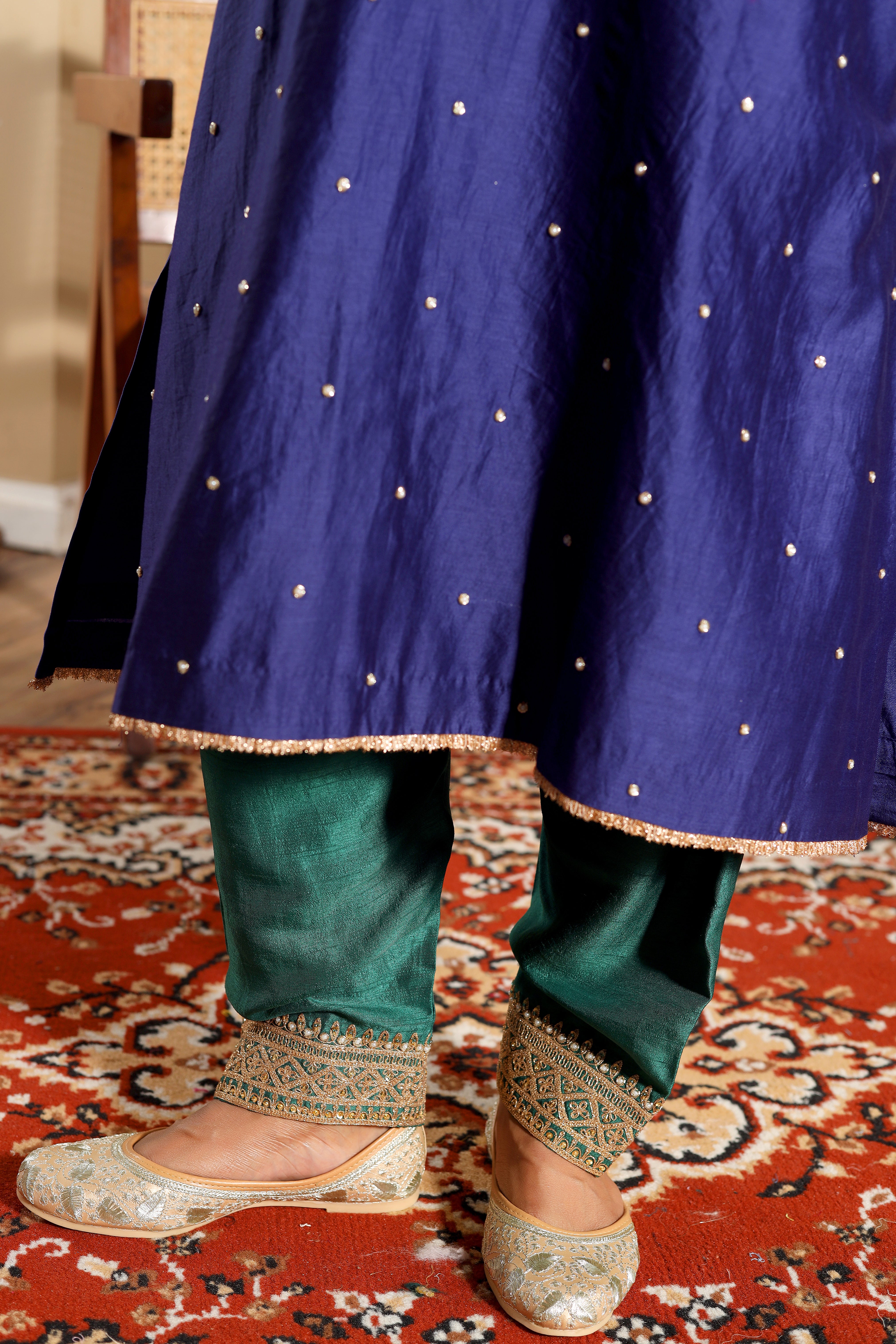 Meher - Blue Hand embroidered Kurta  Set With Dupatta.