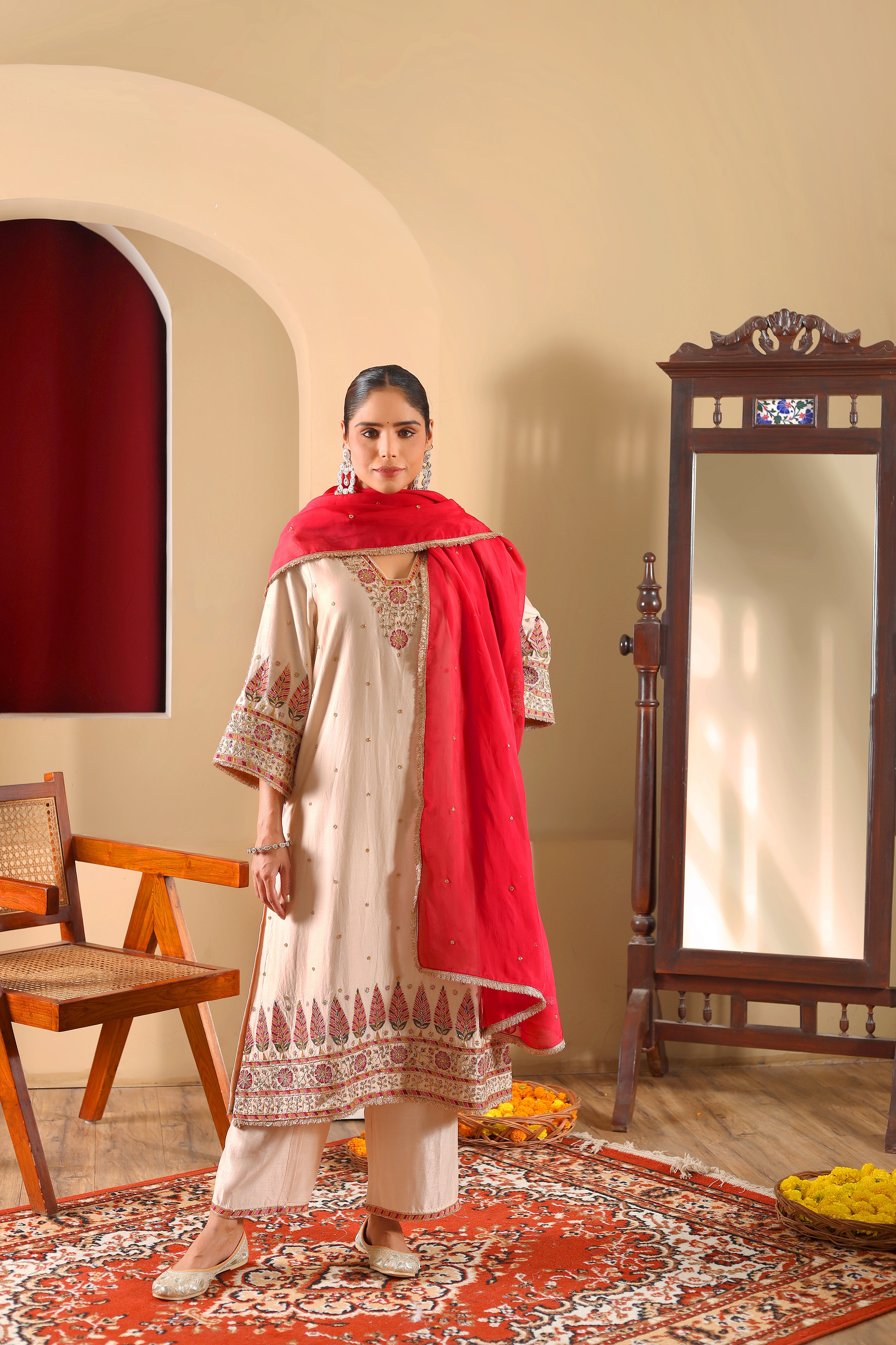 GULNAAR – Multi Color Hand Embroidered Kurta Set with Dupatta