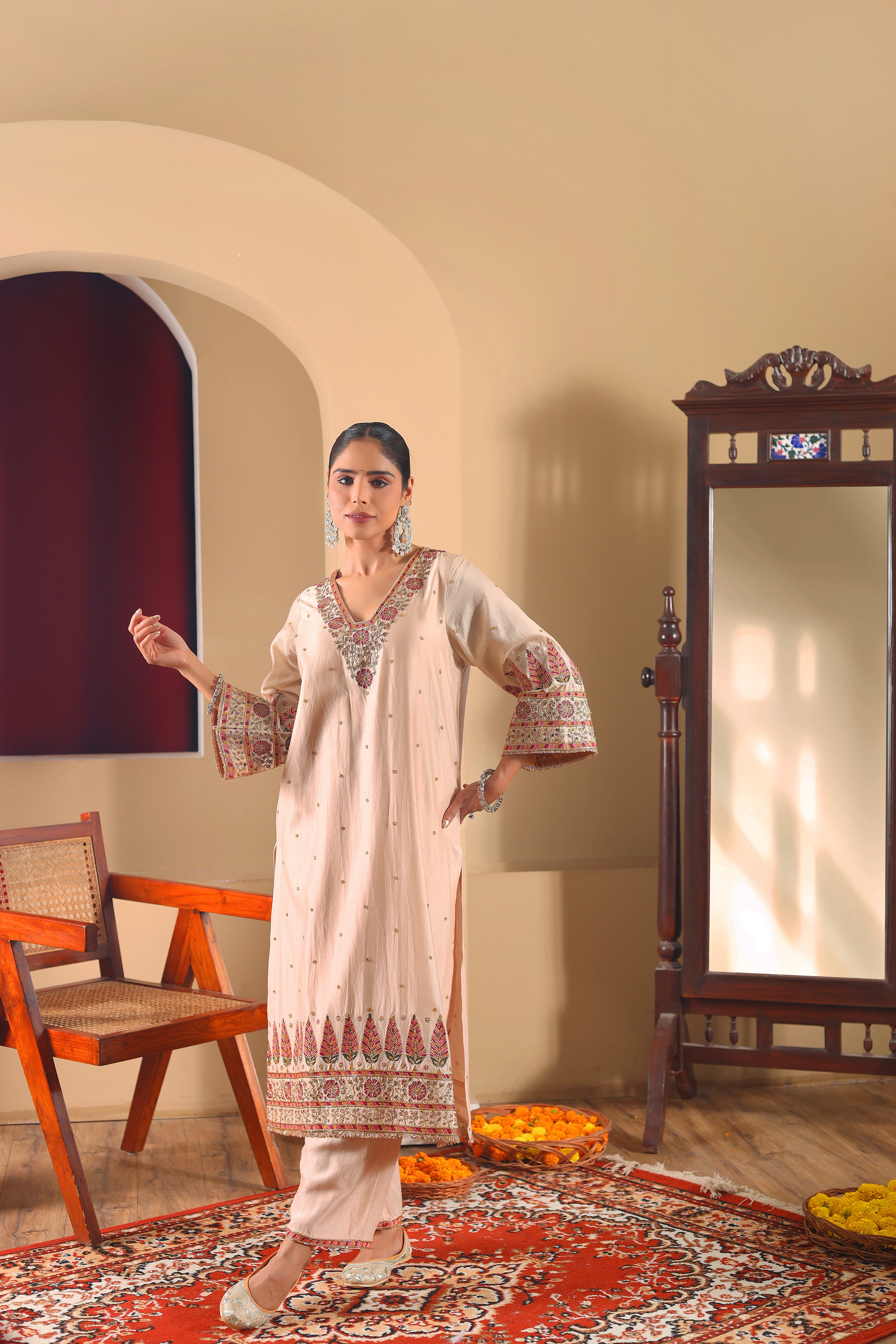 GULNAAR – Multi Color Hand Embroidered Kurta Set with Dupatta