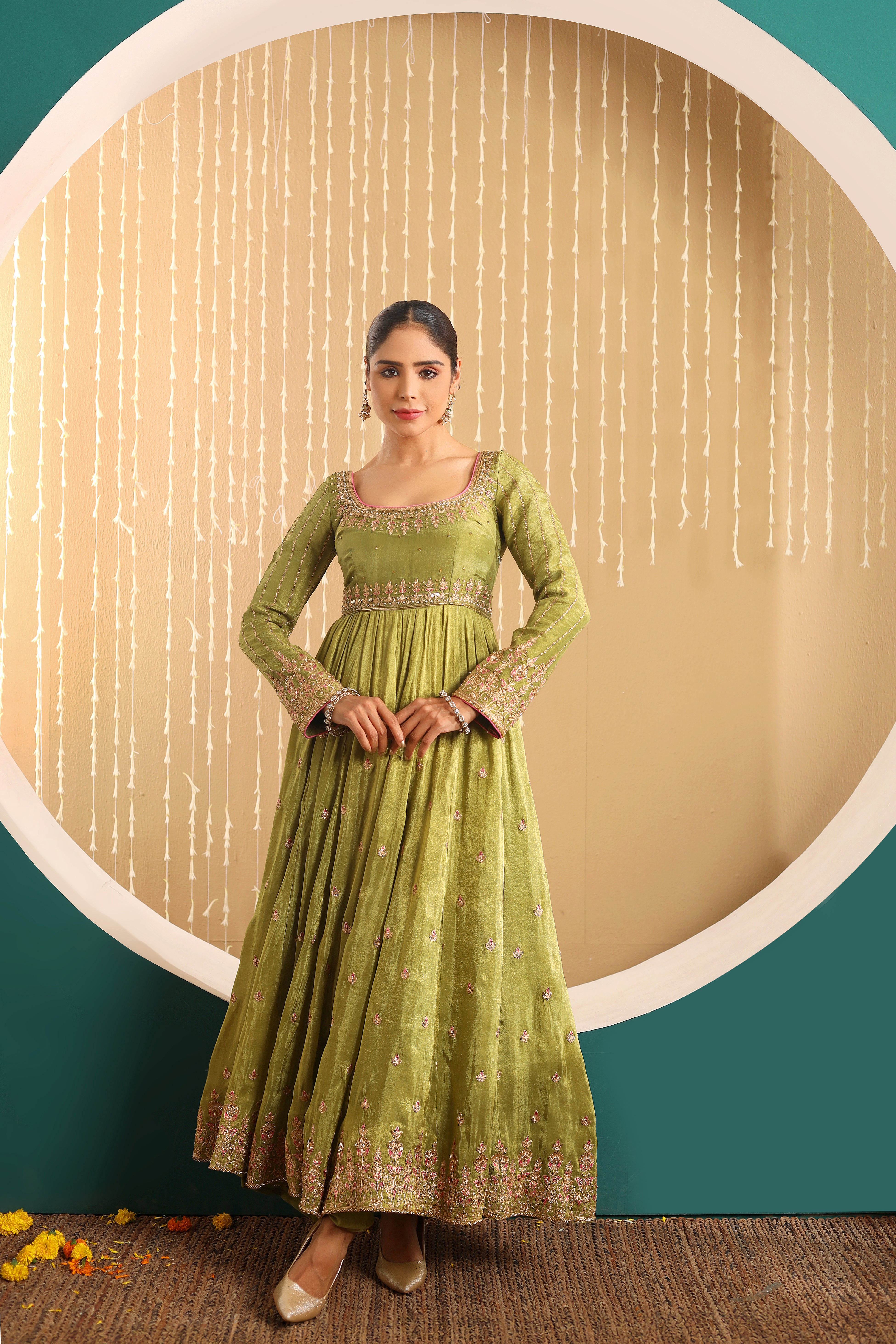 PARIZAAD - green anarkali set with organza dupatta