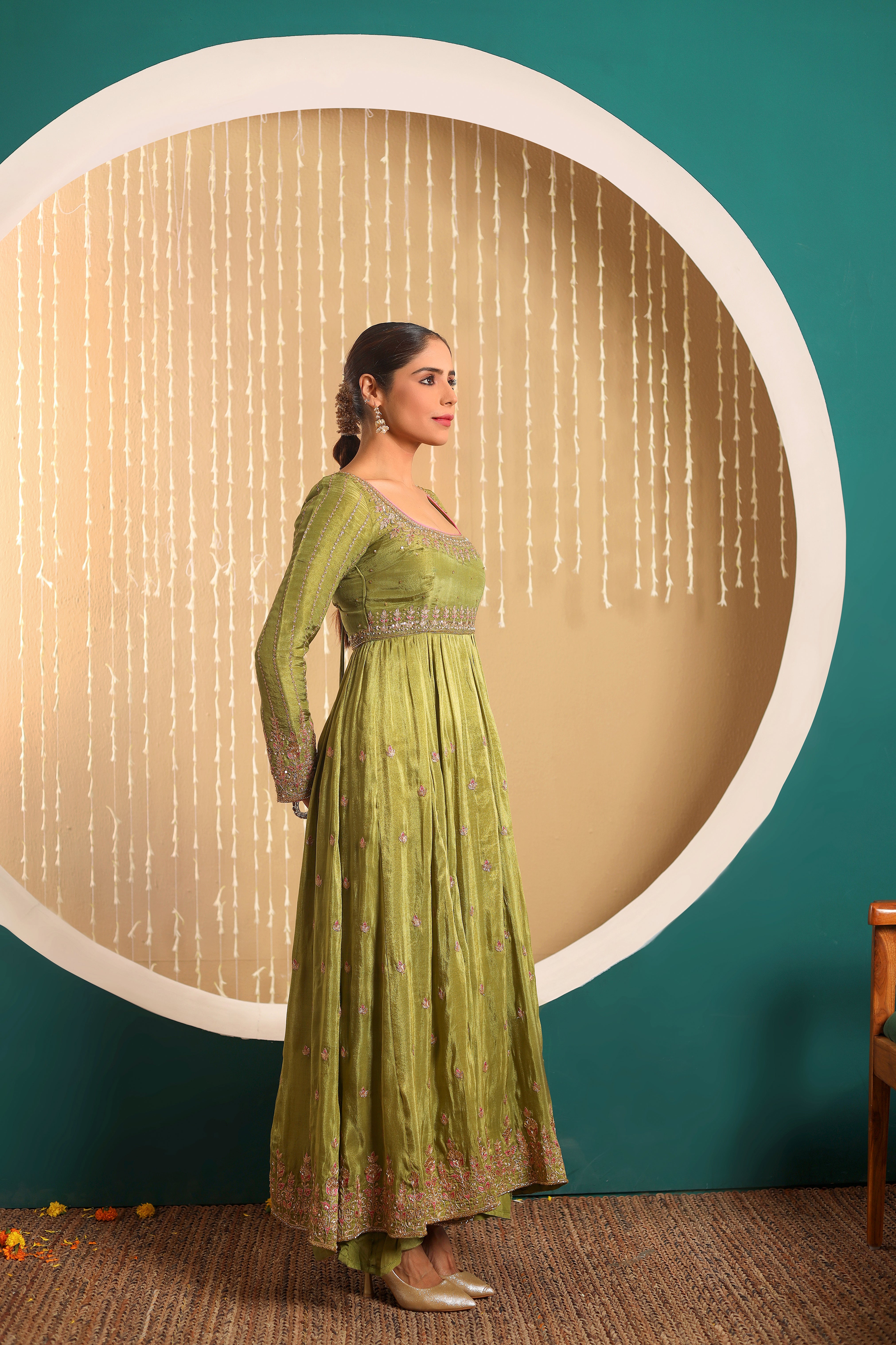 PARIZAAD - green anarkali set with organza dupatta