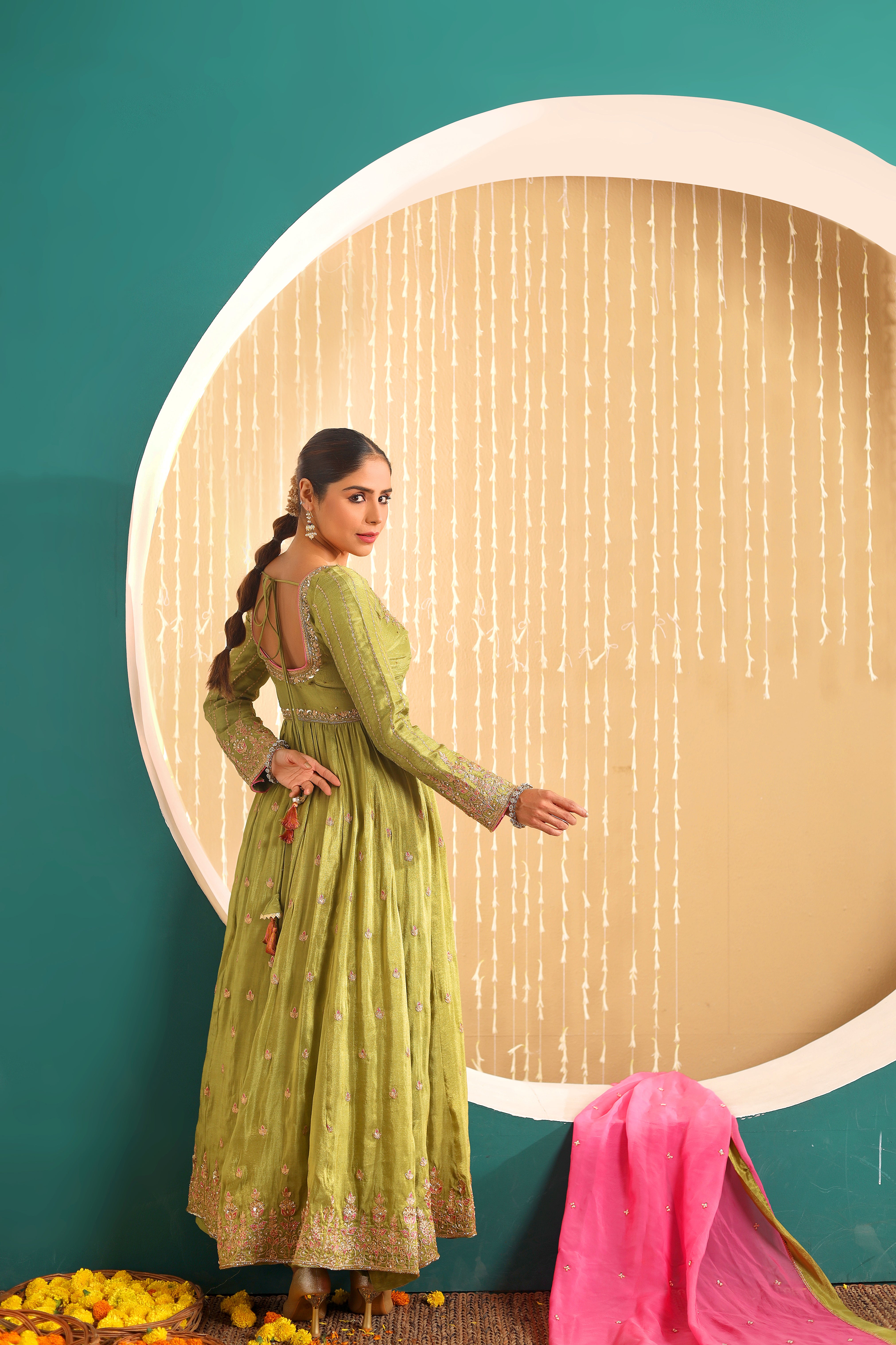 PARIZAAD - green anarkali set with organza dupatta