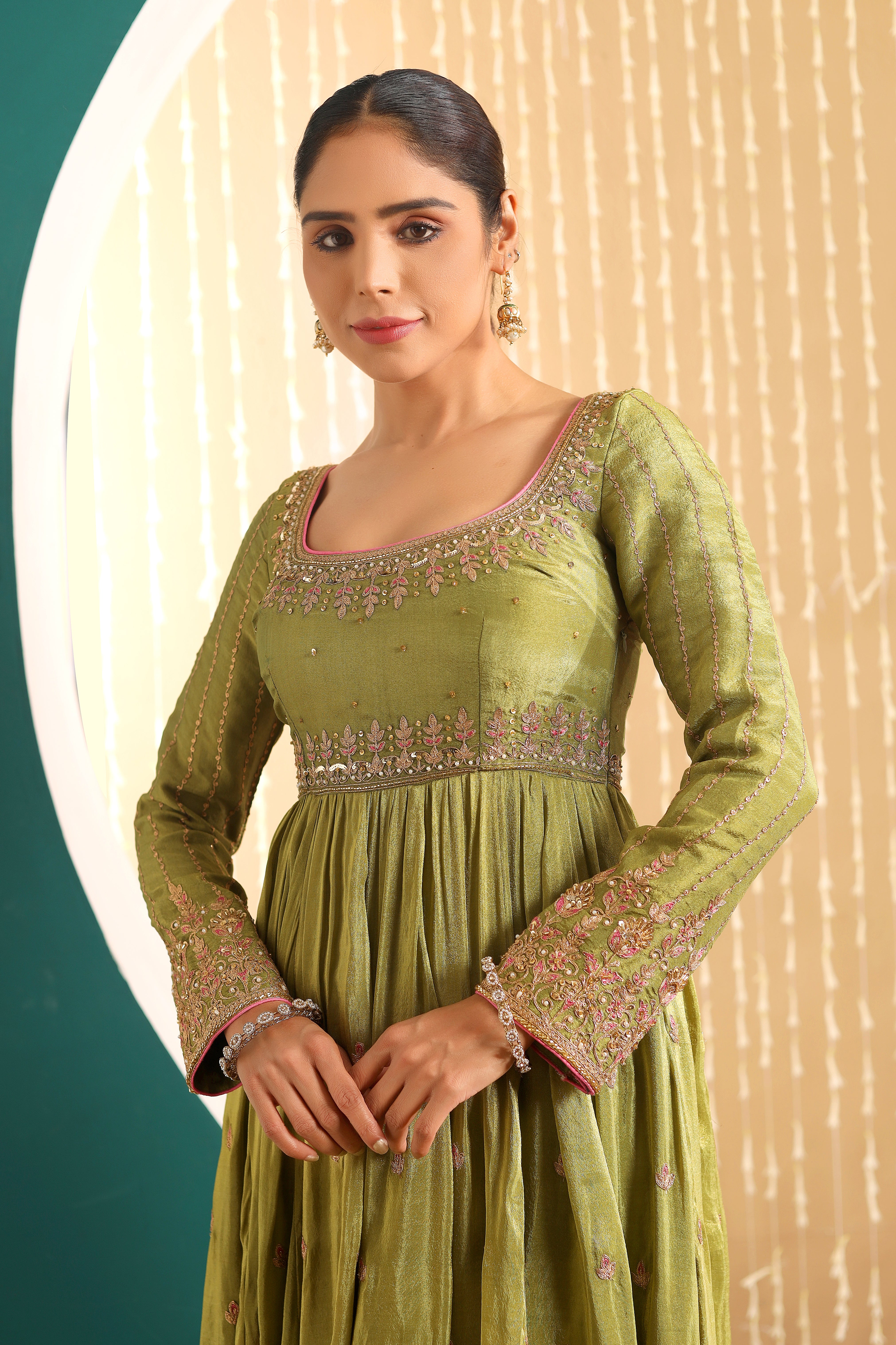 PARIZAAD - green anarkali set with organza dupatta