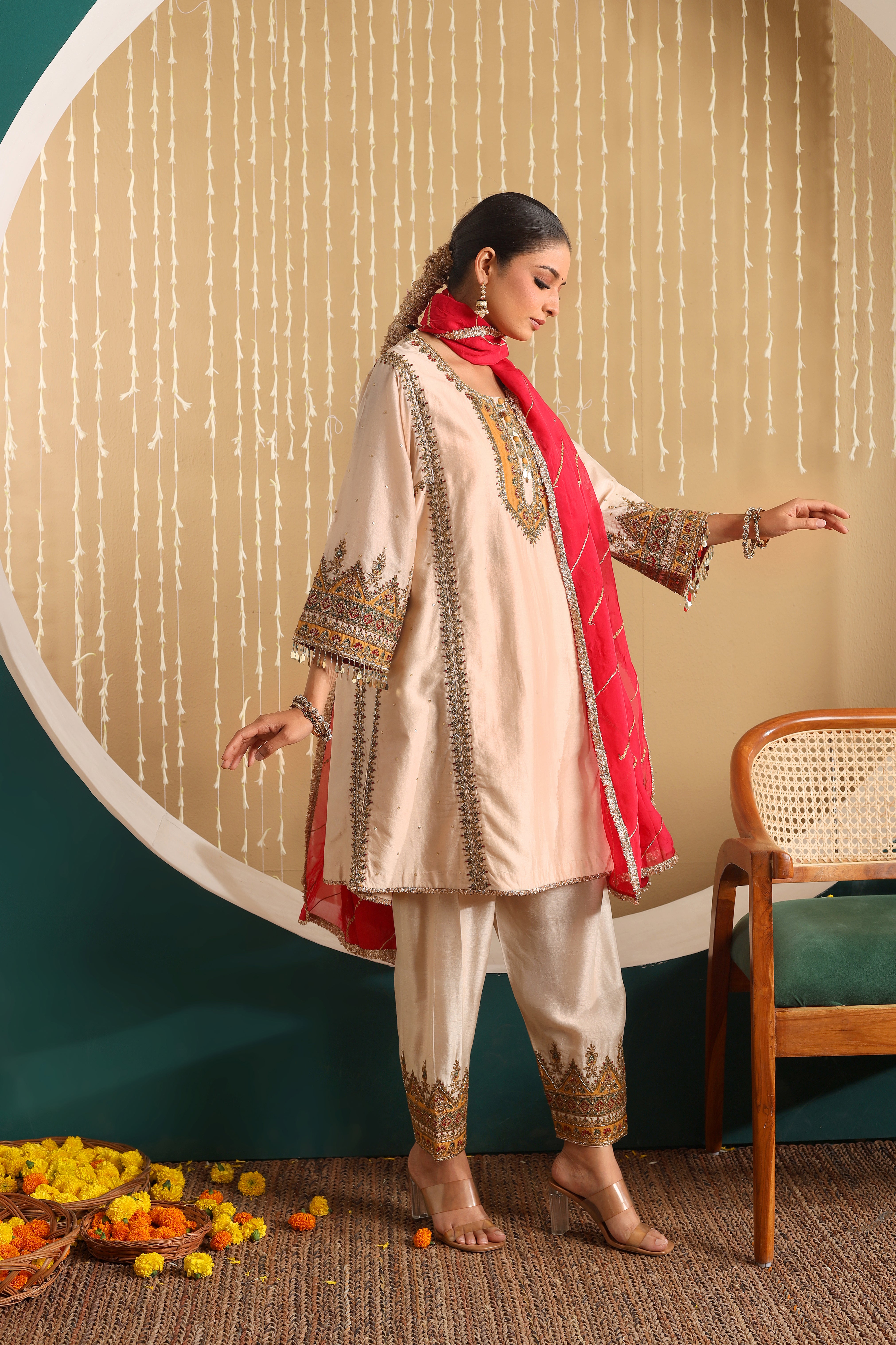 MEHEK - short embroidered choga set with salwar and dupatta.
