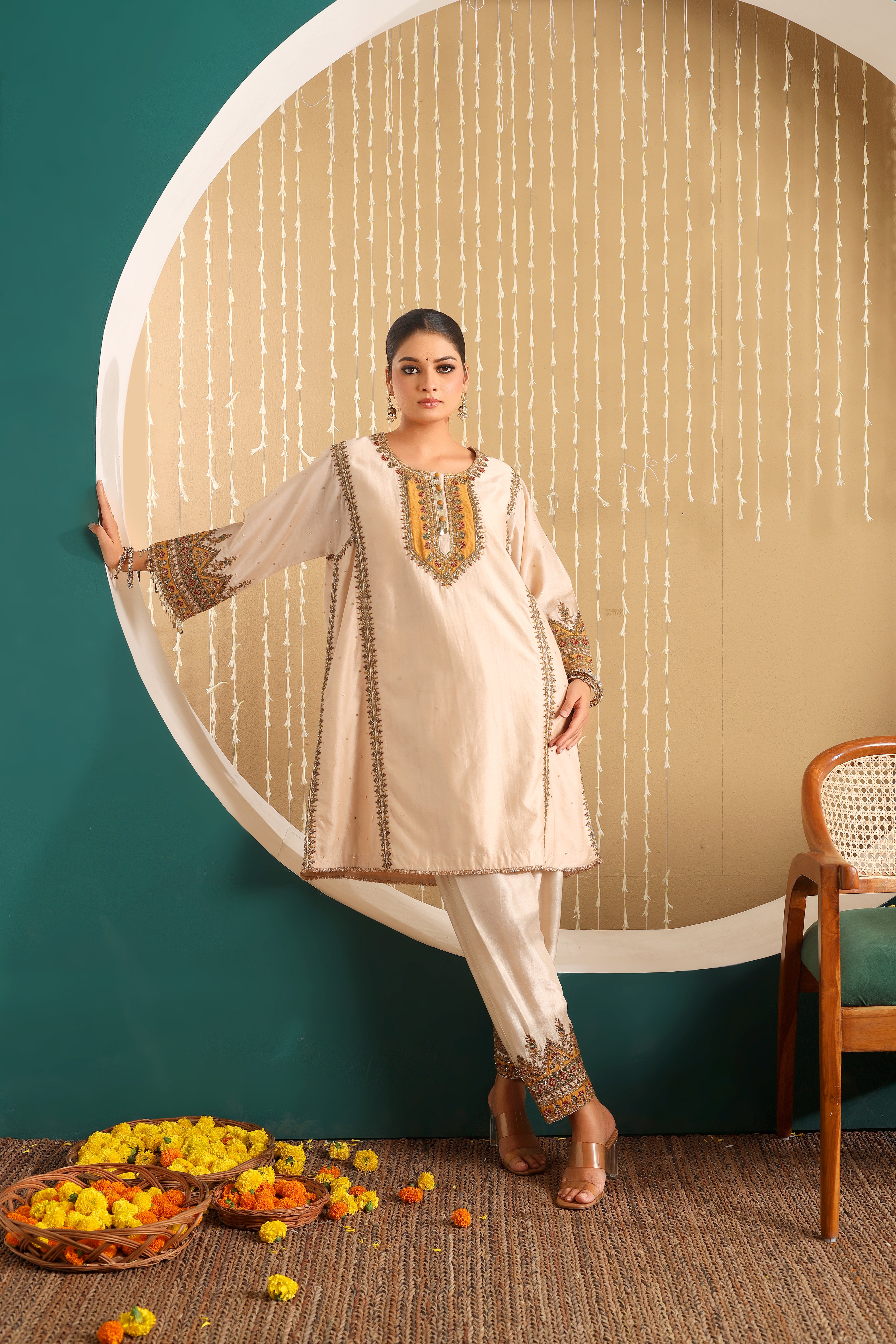 MEHEK - short embroidered choga set with salwar and dupatta.