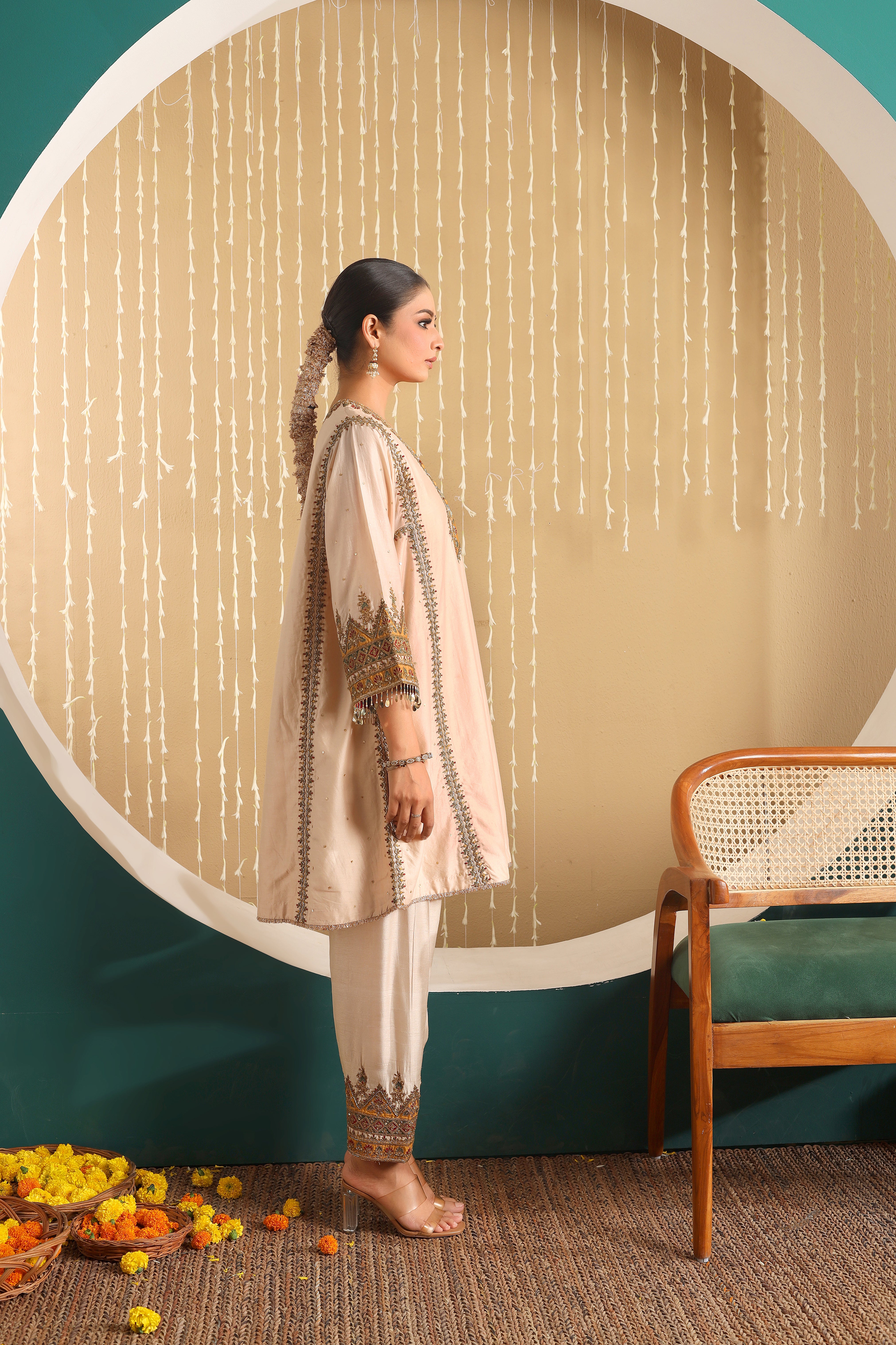 MEHEK - short embroidered choga set with salwar and dupatta.