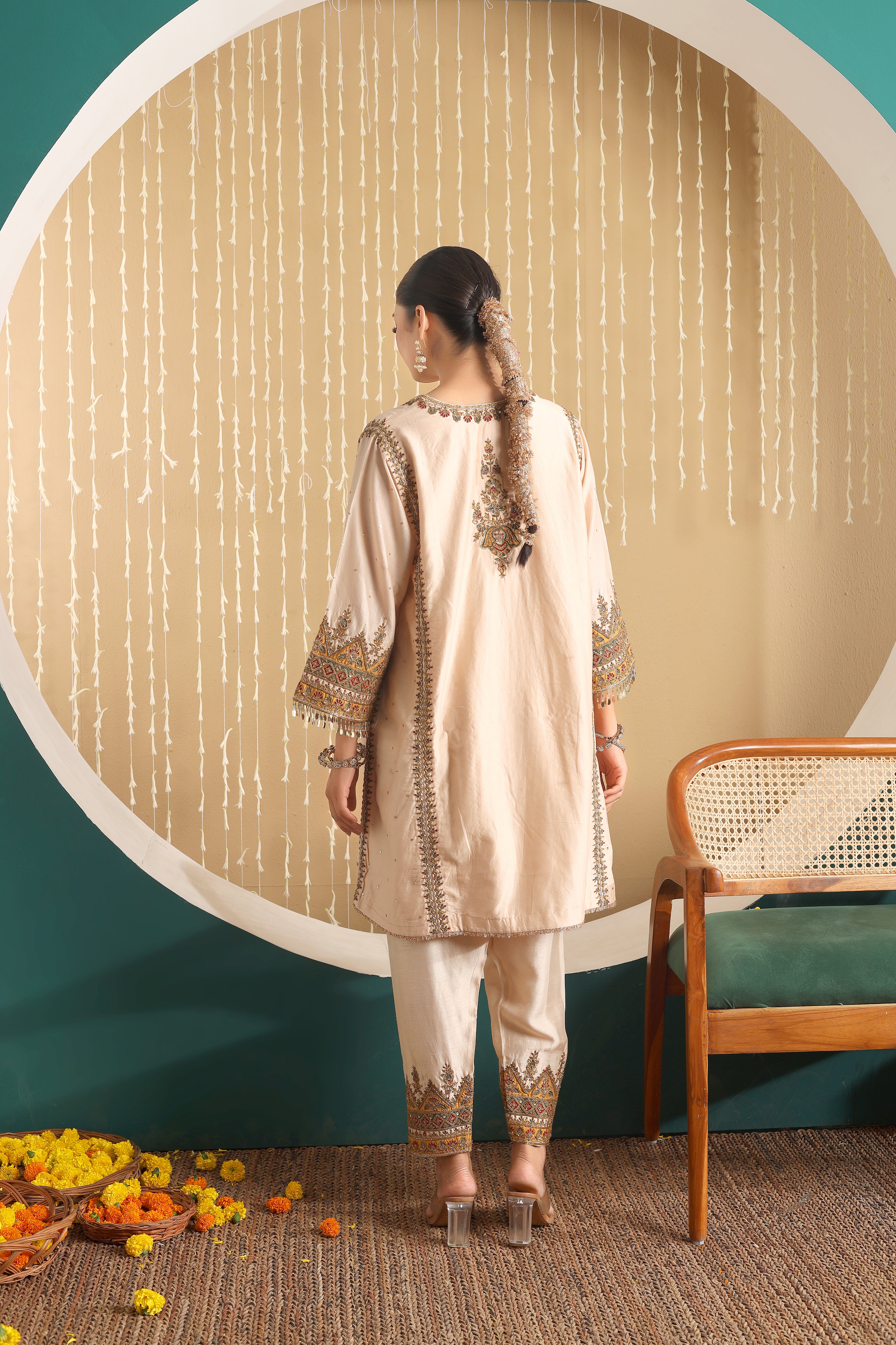 MEHEK - short embroidered choga set with salwar and dupatta.